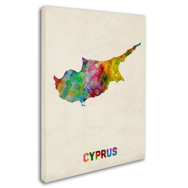 Michael Tompsett 'Cyprus Watercolor Map' Canvas Art,35x47